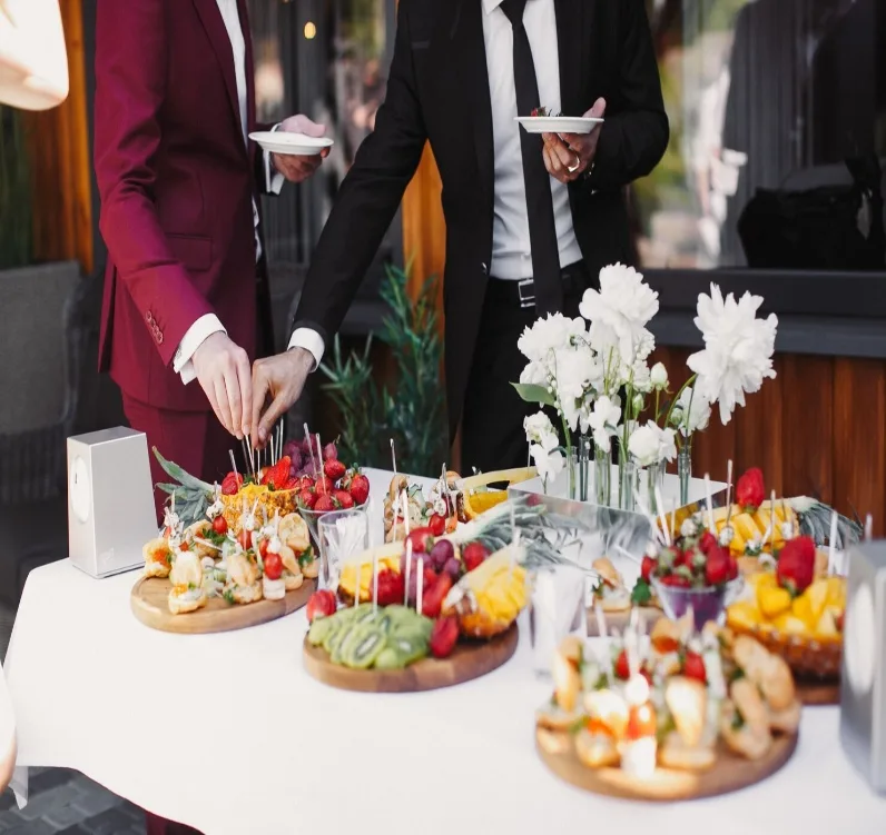 Elegant wedding catering buffet presentation